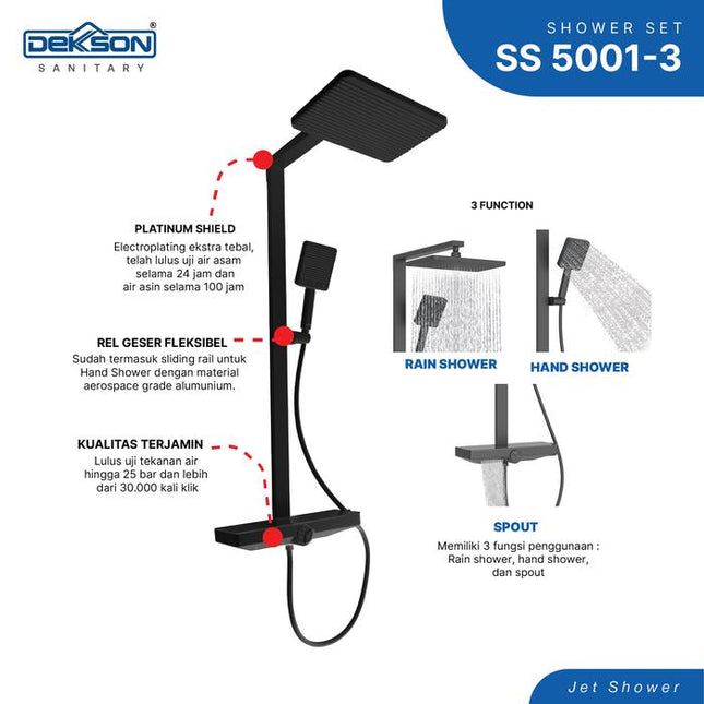 Shower Set Tiang Dekkson Keran Shower Mixer Air Panas Dingin SS 5001-3