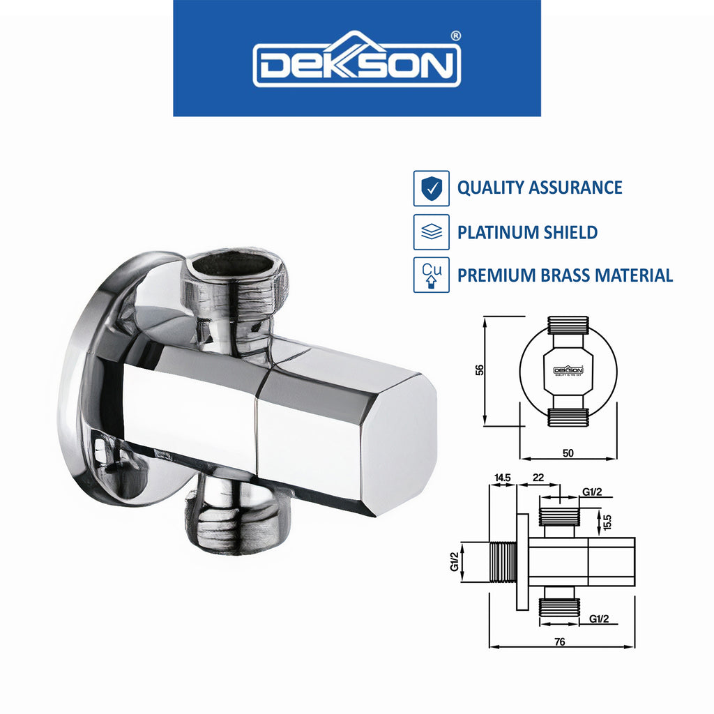 Stop Valve 2 Out Dekkson SV 8004-2 CP Stop Kran Kuningan 2 Cabang Kloset Brass Shower 2 Way Out Double Setop Keran Air Toilet