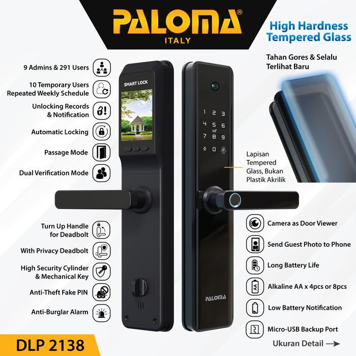Smart Lock Camera Door Viewer PALOMA DLP 2138 Kunci Pintu Handle Digit ...