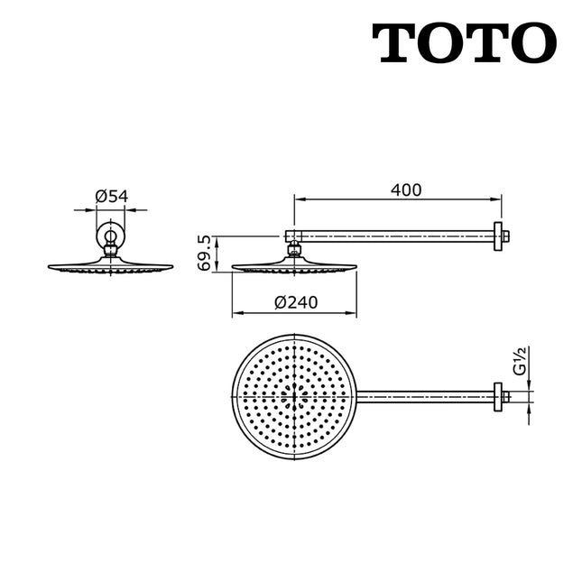 Head Shower TOTO TX488KHA HA Fixed Shower Head With Pipe (Wall Type) Sower Tanam Dinding