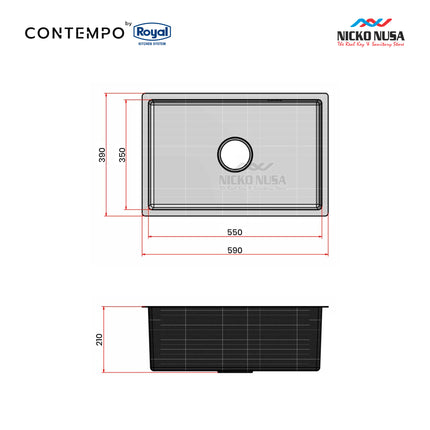 Bak Cuci Piring UM5939 Royal Kitchen Sink Contempo 590X390X210MM
