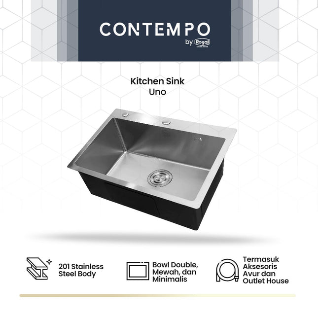Kitchen Sink Royal Silver Metallic Series Contempo Uno | Bak Cuci Piring Stainless Steel 60 x 45 Cm