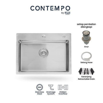 Kitchen Sink Royal Silver Metallic Series Contempo Uno | Bak Cuci Piring Stainless Steel 60 x 45 Cm