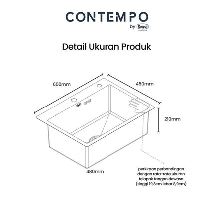 Kitchen Sink Royal Silver Metallic Series Contempo Uno | Bak Cuci Piring Stainless Steel 60 x 45 Cm