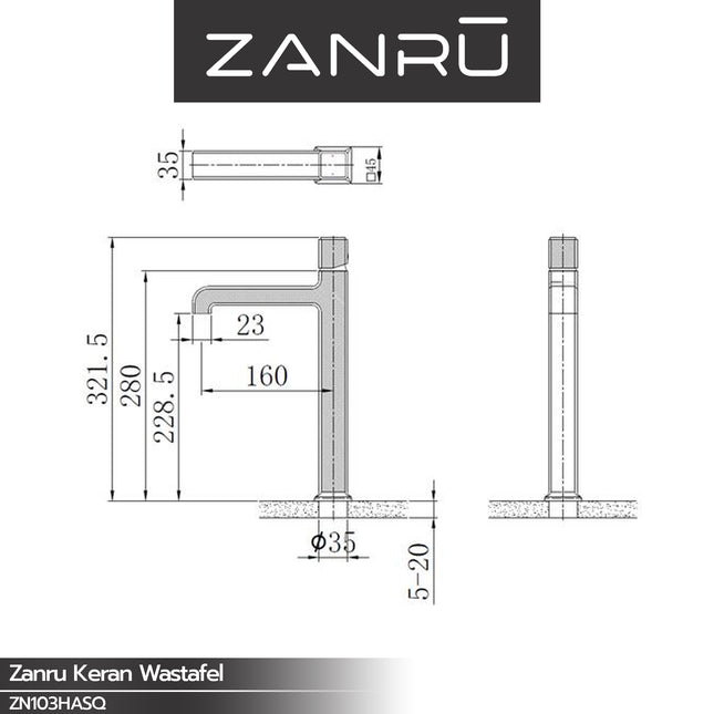 Keran Wastafel ZANRU ZN103HASQ Lavatory Faucet With Top Handle Kran Washtafel