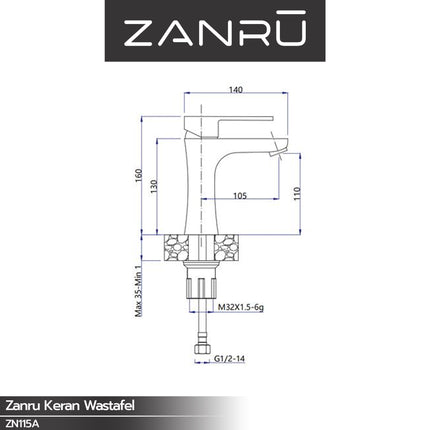 Keran Wastafel ZANRU ZN115A Lavatory Faucet Kran Washtafel
