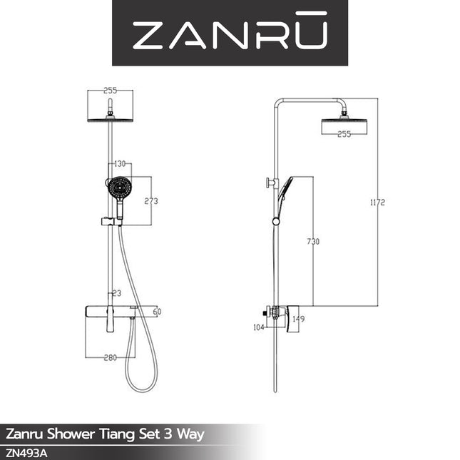 Shower Tiang Set ZANRU ZN493A Single Lever Shower Column