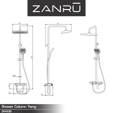 Shower Tiang Set ZANRU ZN493B Single Lever Shower Column