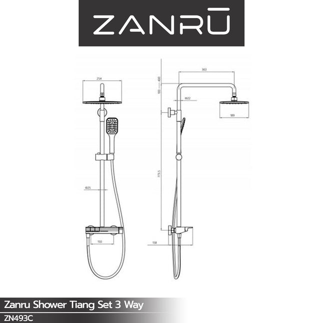 Shower Tiang Set ZANRU ZN493C Column Set Shower Column