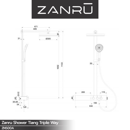 Shower Tiang Set ZANRU ZN500A Matte Black Thermostat Shower Column Set