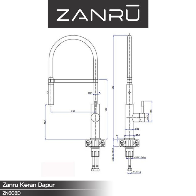 Kitchen Faucet ZANRU ZN608D Kran Keran Dapur