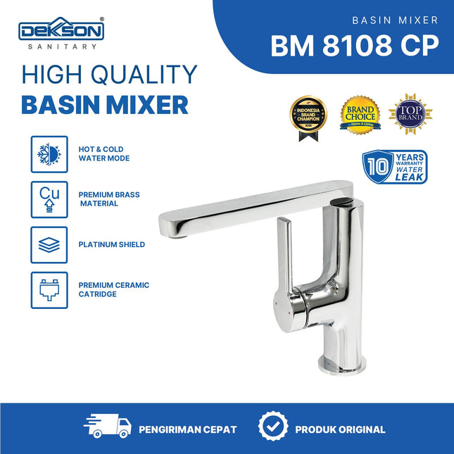 Basin Mixer Dekkson BM 8108 CP Brass Tap Faucet Mix Hot And Cold Keran Faucet Air Panas Dingin Wastafel Cuci Tangan Chrome Polished Kuningan