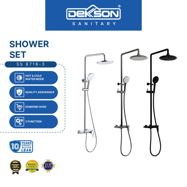 Shower Set Tiang Dekkson SS 8718-3 Keran Shower Mixer Air Panas Dingin Chrome Black Gunmetal