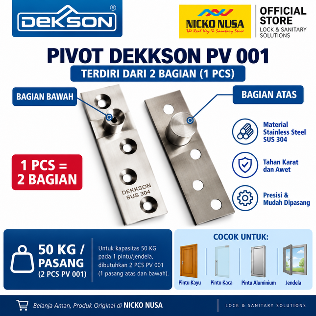 Engsel Pivot Dekkson PV 001 SSS SUS 304 50 KG untuk pintu dan jendela