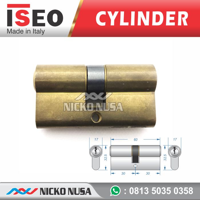 Double Cylinder ISEO F5 60 mm PB, Kunci Pintu Itali, Cylinder Pintu Itali - Gambar 3