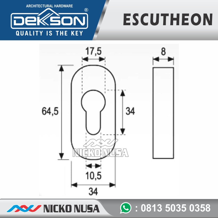 Escutcheon Oval DEKKSON ESCN 84030 SSS / Ring Kunci Pintu Oval - Gambar 2