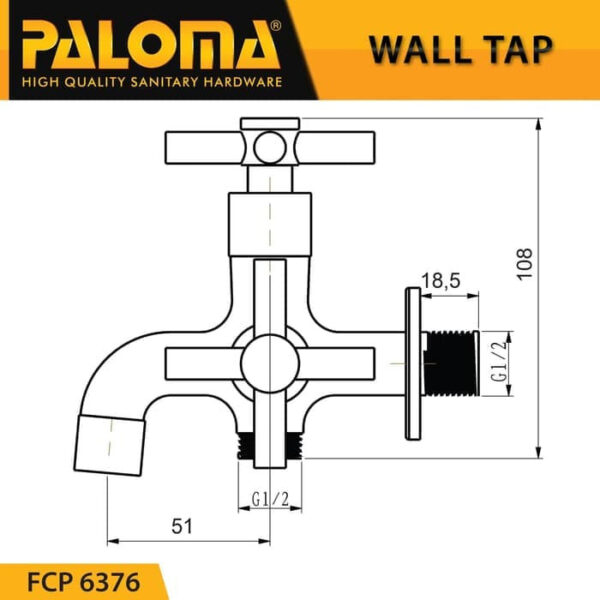 KRAN PALOMA FCP 6376 JUPITER 1/2" TWO WAY TAP 6376 CHROME - Gambar 4