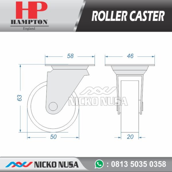 Roller caster HAMPTON RC PP 50 2inch no brake / roda - Gambar 2