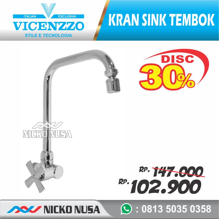 Keran Sink Tembok VICENZZO VZ 6866-A SPOUT L Keran Sink Angsa Cuci Piring Dapur Tembok Kran Air Dingin