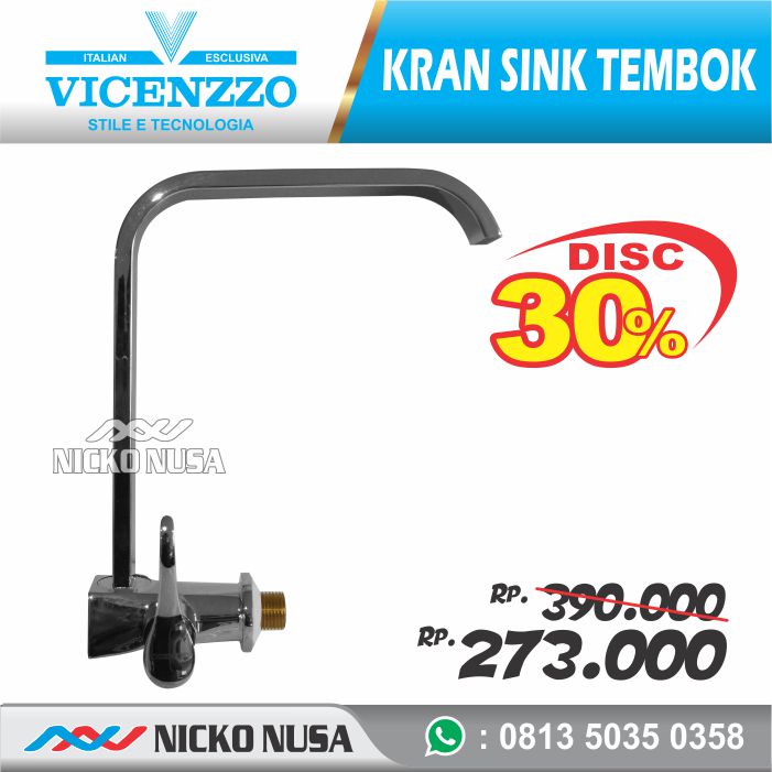 Keran Sink Tembok VICENZZO VZ 966A SQ Keran Sink Angsa Cuci Piring Dapur Tembok Kran Air Dingi