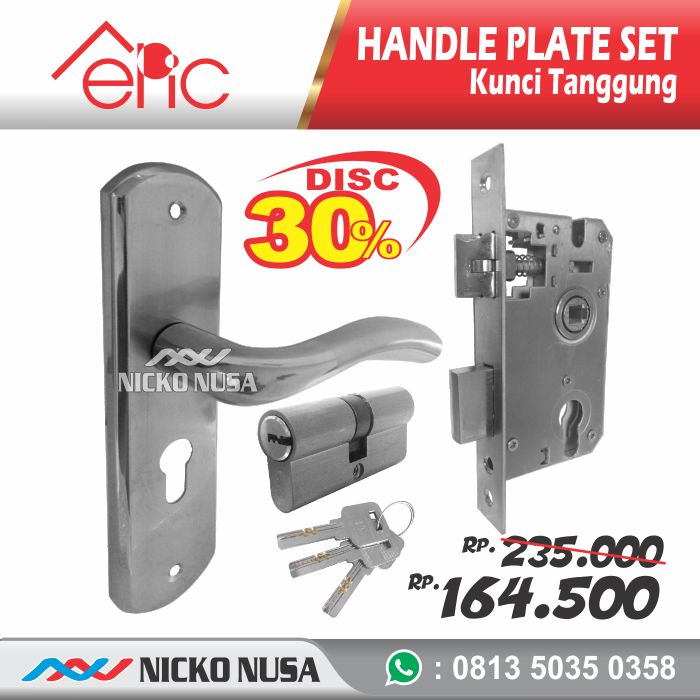 Handle Plate Pendek Set KT EPIC 906 SS (Handle Plate+Body+Cylinder)