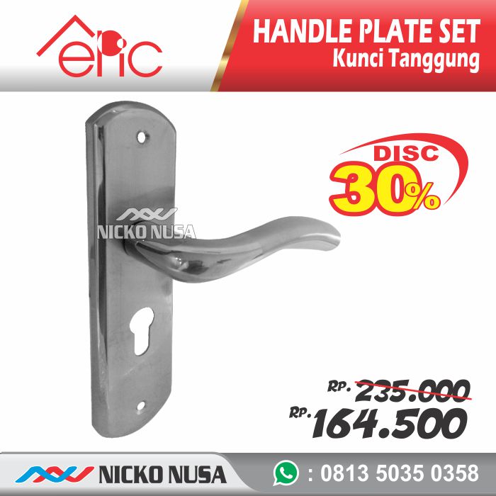 Handle Plate Pendek Set KT EPIC 906 SS (Handle Plate+Body+Cylinder) - Gambar 2