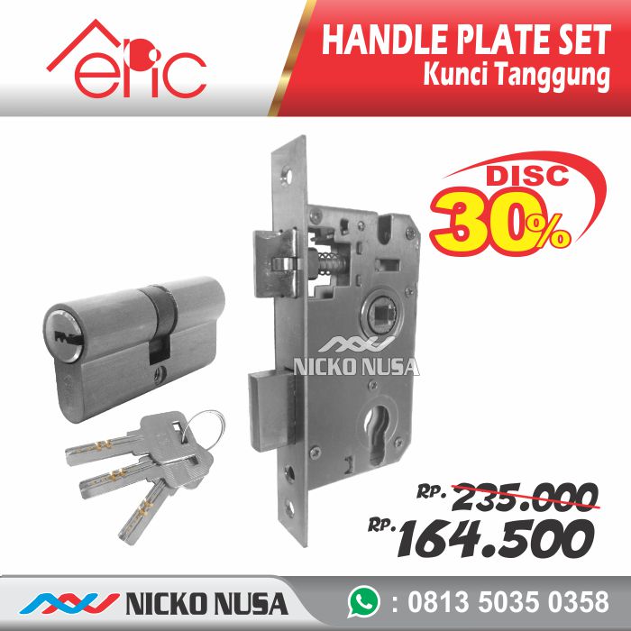 Handle Plate Pendek Set KT EPIC 906 SS (Handle Plate+Body+Cylinder) - Gambar 3