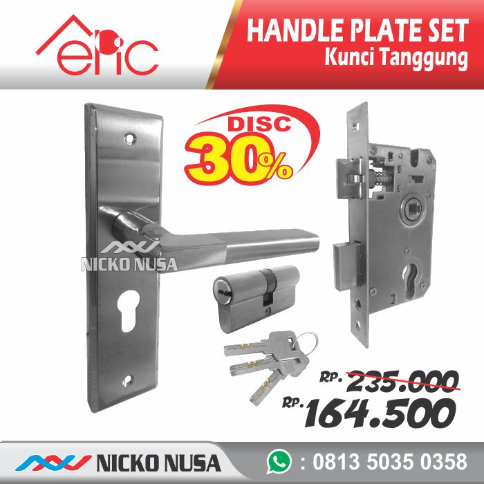 Handle Plate Pendek Set KT EPIC 907 SS (Handle Plate+Body+Cylinder)