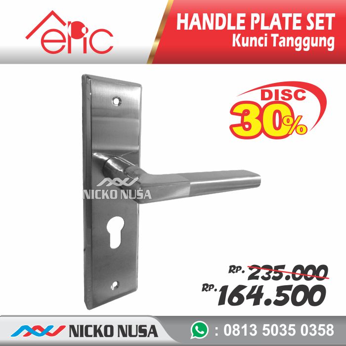 Handle Plate Pendek Set KT EPIC 907 SS (Handle Plate+Body+Cylinder) - Gambar 2