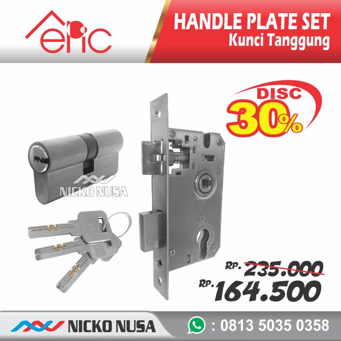 Handle Plate Pendek Set KT EPIC 907 SS (Handle Plate+Body+Cylinder) - Gambar 3
