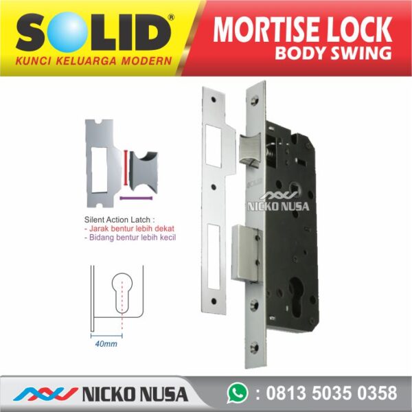Lockcase SOLID LC SLD 101 WL-40 CHR Mortise Lock, Body Kunci Swing Chrome
