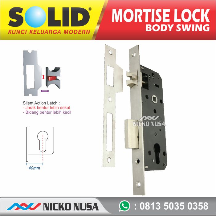 Lockcase SOLID LC SLD 121 WL-40 US32D Mortise Lock, Body Kunci Swing US32D