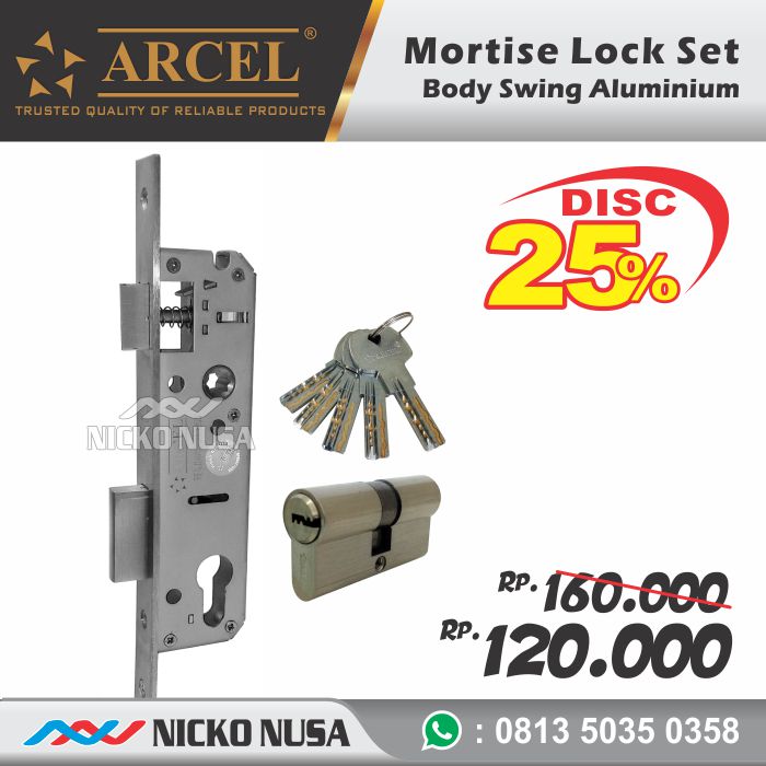 MORTISE LOCK SWING ALUMINIUM ARCEL AK 8530 SS + DCK
