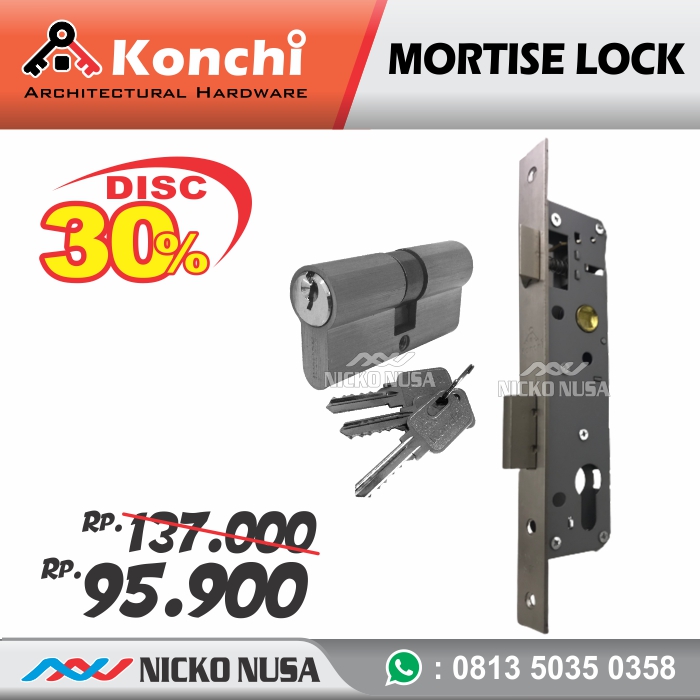 Lockcase Swing Aluminium KONCHI KCH 3085 + DC65 SN Mortise Lock Swing Aluminium