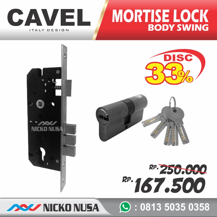 MORTISE LOCK Body Swing CAVEL LC CAVEL SS + DCK Body Kunci Swing + CYLINDER KOMPUTER KEY