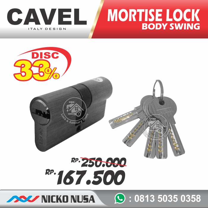 MORTISE LOCK Body Swing CAVEL LC CAVEL SS + DCK Body Kunci Swing + CYLINDER KOMPUTER KEY - Gambar 3
